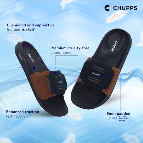 Image of CHUPPS Mi Ace Orange Navy Drift Orthopedic Slippers | Soft Footpharma Footbed | Breathable Ventilation Holes | Lightweight Flip Flops | Anti-Skid Chappals for Everyday For Mens
