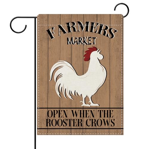 Dyrenson Farmers Market Chicken Decorative Garden Flag, Open When The