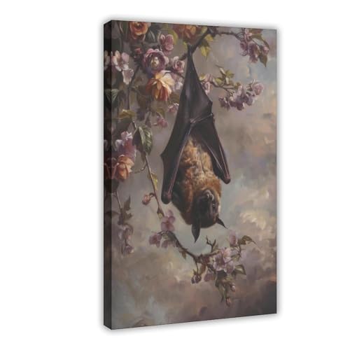 Poster sur toile motif fleurs et plantes chauve-souris déco chambre 40x60