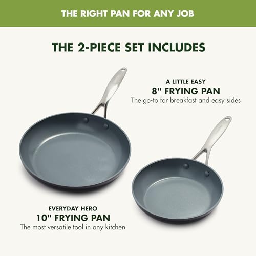 Image of GreenPan Valencia Pro Hard Anodized Healthy Ceramic Nonstick 8 inch and 10 inch Frying Pan Skillet Set, PFAS-Free, Induction, Dishwasher Safe, Oven Safe, Gray