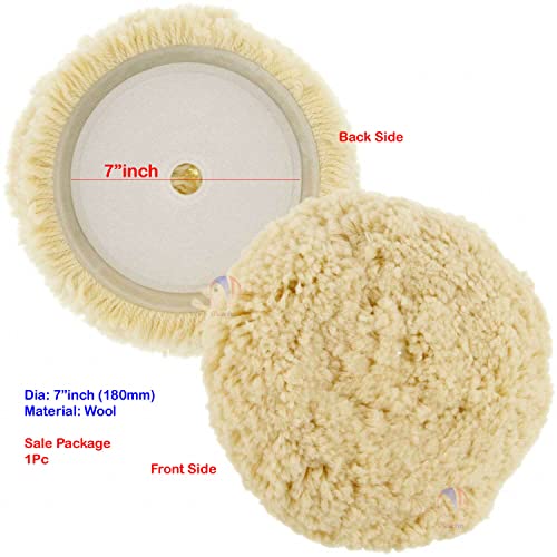Image of 7 Inch Wool Polishing Buffing Pad Bonnet, Beige, Soft Wool Polisher Pad for Car Detailing, Furniture, Metal, Marble, Wood Surface Waxing, Buffing & Finishing, 1 Piece