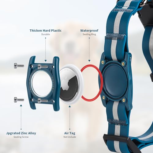 PetIsay Wasserdichtes Hundehalsband mit integriertem AirTag-Halter, IP68-bewertet, reflektierend, verstellbar, Biothane-Halsband für kleine, mittelgroße und große Hunde (Grün, L)