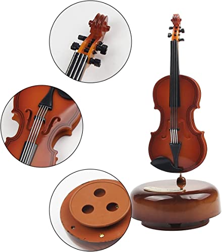 Image of Overa Creative Violin Music Box Instrument Model for Home Decoration, Brown Cello Music Box with Stand, 360 Rotating Base