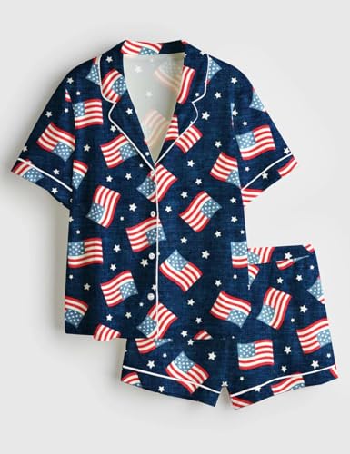 Image of Women Easter Pajamas Set Cute Bunny Button Down Shirt and Shorts 2 Piece Pj Set Y2K Easter Outfits