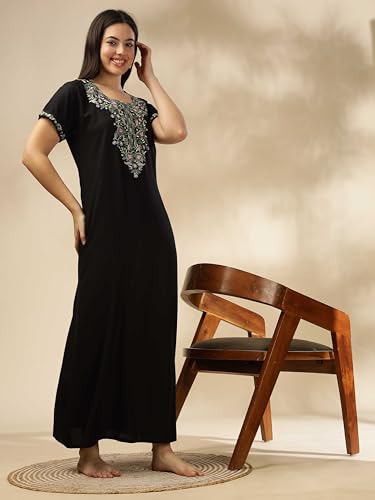 Image of 9shines Label Stylish Alpine Nighty Maxi for Women | Full Length Trendy Nightgown | Premium Nightdress | Nightwear | Heavy Embroidery Nighty with Pockets(2891)