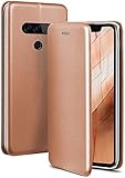 ONEFLOW Handyhülle kompatibel mit LG G8s ThinQ - Hülle klappbar, Handytasche mit Kartenfach, Flip Hülle Call Funktion, Leder Optik Klapphülle mit Silikon Bumper, Rosegold