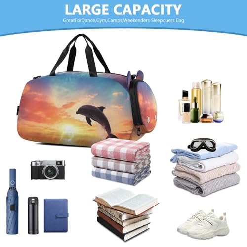 Dolphin Duffle Bag for Girl, Sports Duffle Gym Bags with Shoe Compartment, Personalized Overnight Bag Travel Weekender for Kids4