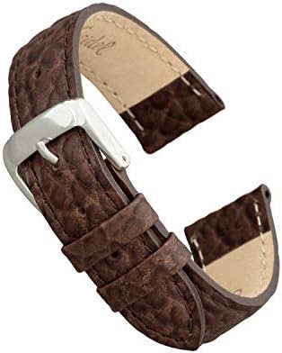 Speidel Genuine Leather Watch Band 24mm Brown Cowhide Buffalo Grain Replacement Strap, Stainless Steel Metal Buckle Clasp, Watchband Fits Most Watch Brands