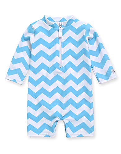 Image of VAENAIT BABY Zip & Snap Rash Guard Swimsuit, UPF 50+ One-Piece Long Sleeve Swimwear, Quick Dry Infant Beach Suit for 0~2T