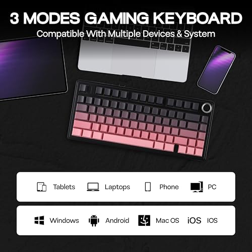 Image of MechLands Aula F75 PRO 75% Wireless Gaming Keyboard, Gasket Mechanical Custom Keyboard with Five-Layer Padding, BT /2.4GHz /USB-C, Hot Swappable, Knob, RGB, Reaper Switches (Black Pink)