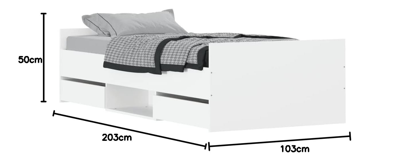 Telaio letto con testiera e pediera bianco 100 x 200 cm Struttura del letto dell'hotel Telaio per camera da letto Cornice da letto per soggiorno Adatto per camera da letto