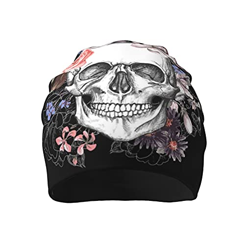 Halloween Pink Floral Skull Flower Funny Beanie Hats For Men Women Workout Wave Sleep Soft Knit Skull Cap Cycling Multifunctional Headwear Winter #TOP12