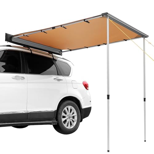 Retractable Vehicle Awning, Rooftop Pullout Ripstop UPF50+ Car Side Awning, PU3000mm Weatherproof Tent with Carry Bag for Outdoor Activities, Height Adjustable(200x250cm/6.6x8.2ft)
