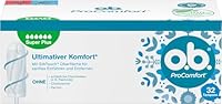 o.b. ProComfort Super Plus Tampons 32 Stk., mit SilkTouch Oberfläche und Dynamic Fit Technologie, besonders sanftes Einführen und Entfernen, 100 Prozent pflanzlich basierter Tamponkern