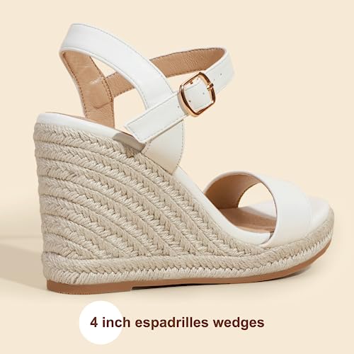 Image of IDIFU IN4 Espadrille Wedge Sandals for Women Open Toe Ankle Strap Platform Wedges Heels Causal Summer Wedge Shoes Comfortable Espadrilles Wedges