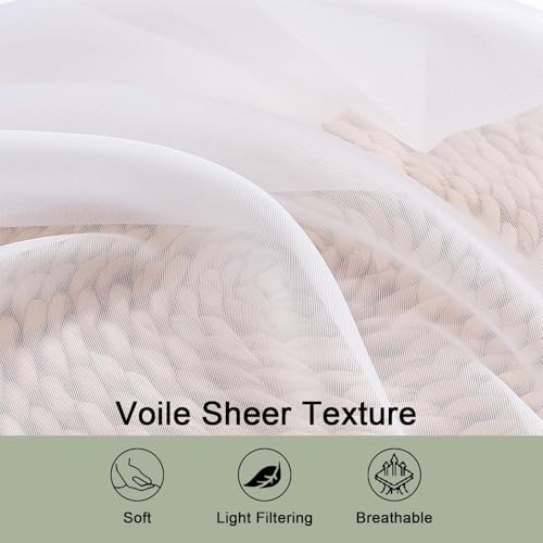 Image of OWENIE Sheer White Curtains 84 Inch Length 2 Panels Set for Living Room Bedroom, Rod Pocket Voile Sheer Panel Drapes, White, 2pcs, Each 42 inch W x 48 inch L