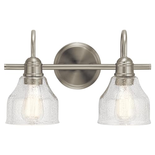 Avery 14.75" Vanity Bath Light In Brushed Nickel, Vintage 2-Light Bathroom Wall Mount Fixture with Clear Seeded Glass, (14.75" W x 9.25" H) - Kichler 45972NI