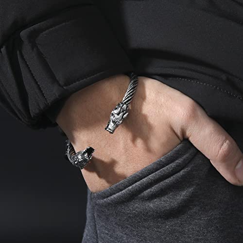 kkjoy Viking Bracelet for Men Stainless Steel Animal Head Screw Teen Cuff Bangle Norse Biker Nordic Pirates Amulet Jewellery4