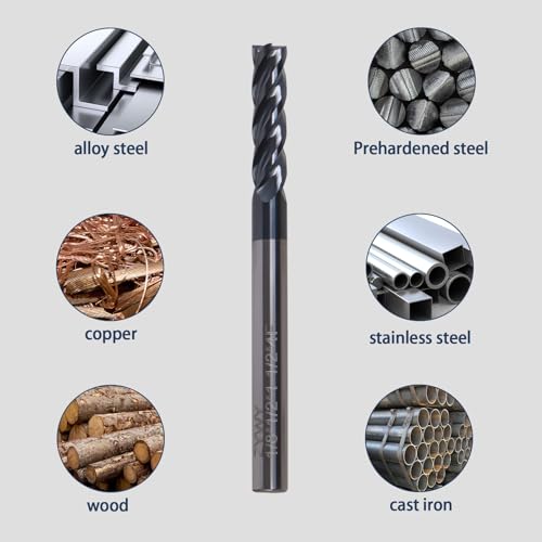 Image of 4 Flute Square Carbide End Mill,AlTiN Coating for Hardened Steel, Cast Iron and Stainless Steel-5 /16 inch Cutting Diameter, 13 /16 inch Flute Length, 2-1 /2 inch Overall Length