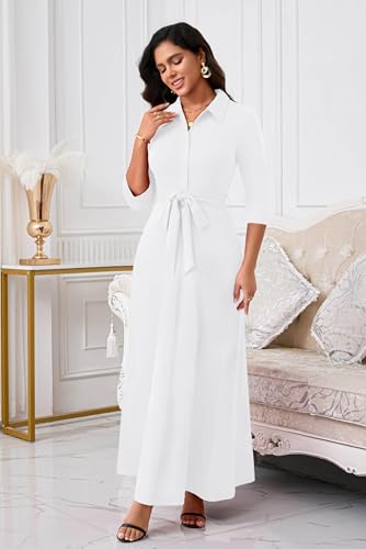 Image of Runwind Women Church Maxi Dresses 3 /4 Sleeve Button Down Print Casual Office Dress African
