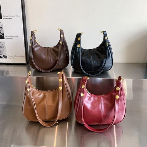 2024 Simple Solid Zipper Shoulder Purse Bag, Trendy PU Leather Crescent Bag, Crossbody Bag for Women, Versatile Underarm Bag2