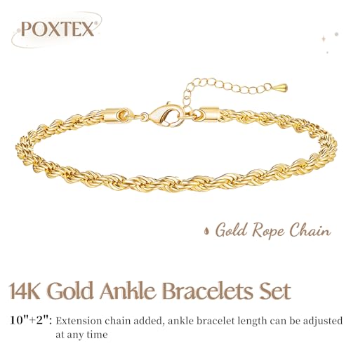 Image of Extra Large Anklets for Women Waterproof, 14K Gold Plated Stack Anklets for Women Plus Size, 10 inch+2 inch Non Tarnish Large Ankle Bracelets for Women, Summer Big Ankles Set, Beach Bikini Vacation Jewelry