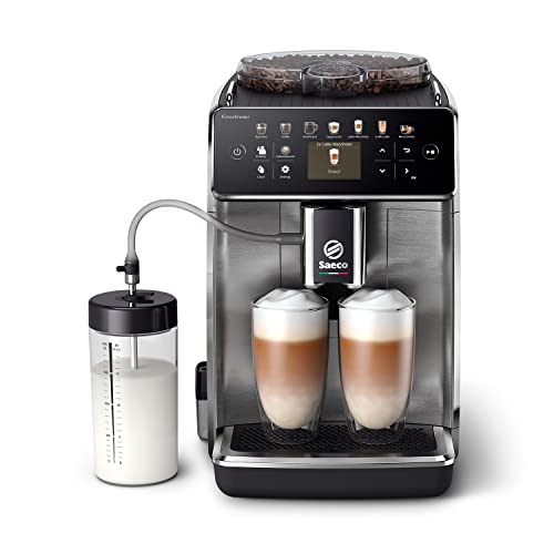 Saeco GranAroma Kaffeevollautomat mit 16 Kaffeespezialitäten, intuitives Farbdisplay, 4 Benutzerprofile, Keramikmahlwerk, Edelstahl-Schwarz (SM6585/00)