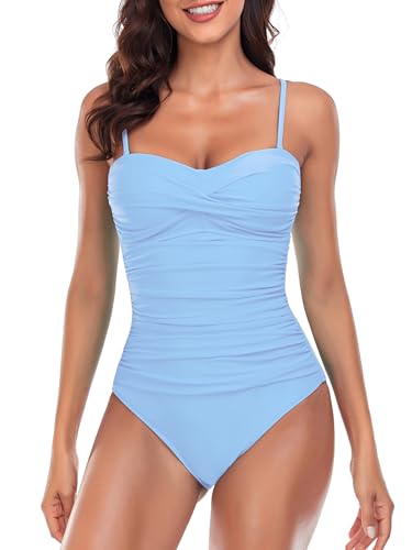 Image of RELLECIGA Women's Twist Front Shirred One Piece Swimsuit