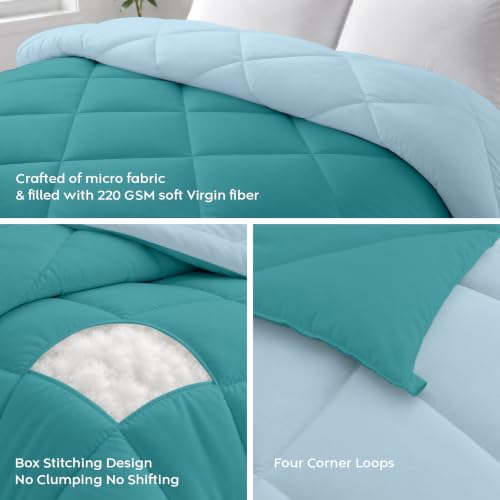 Image of AYKA Reversible Comforter 220 GSM Microfiber Reversible AC Comforter /Blanket for Winter /Quilt /Duvets for Queen Size Single Bed Comforter (60 * 90, Teal & SkyBlue)| TC - 220