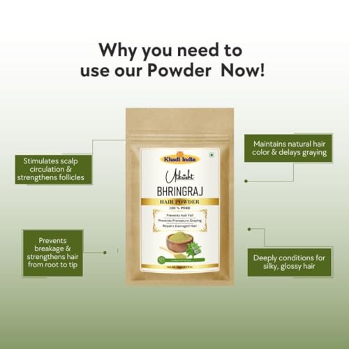 Image of Khadi Herbal Hair Powder Mix with Amla, Bhringraj, Henna, Shikakai & Reetha for Strong, Thick & Shiny Hair | Ayurvedic Hair Care Powder - 500GM (Pack of 5)