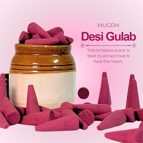 Image of Mugdh Natural Incense Cones Combo - Chandan & Gulab | Bambooless, Low Smoke, Charcoal Free Dhoop Cones | 80 Organic dhoop batti | Free Cotton Potli & Dhoop Stand | Home Fragrance, Pooja & Meditation