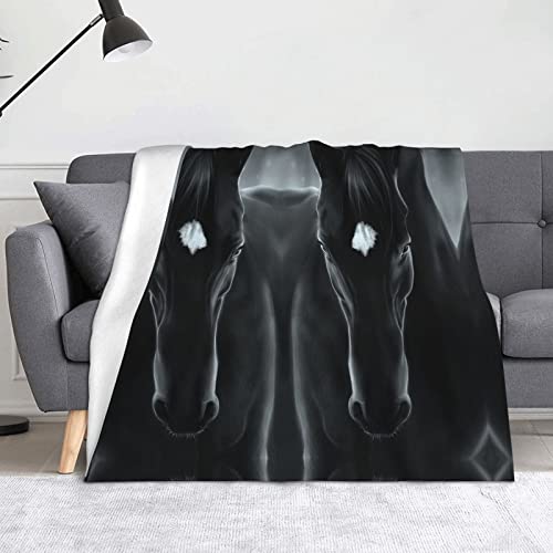 Couverture en flanelle de qualité supérieure motif cheval noir