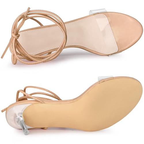 Allegra K Women's Clear Strap Lace Up Stiletto Heels Nude Sandals 8 M US