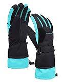 Livingston Womens Touchscreen Ski Gloves,Black w/Neon Blue, S