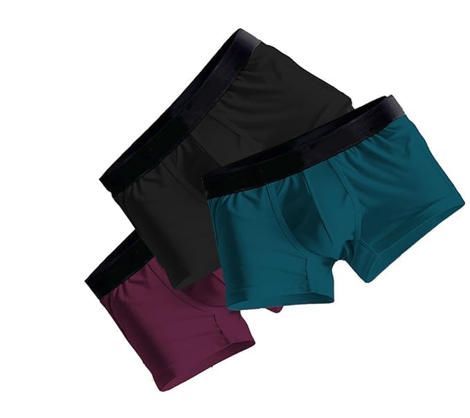 Men’s Anti-Bacterial Airsoft Trunk | Regular Fit Nylon Underwear | Breathable & Moisture-Wicking | Multicolor Pack of 3 (in, Alpha, XL, Regular, Maroon Black RAMA)