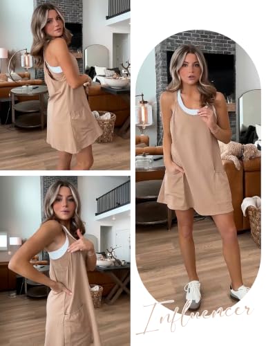 Image of Lentta Womens Athletic Sleeveless Mini Dress with Built-in Shorts V Neck Spaghetti Strap Sundress