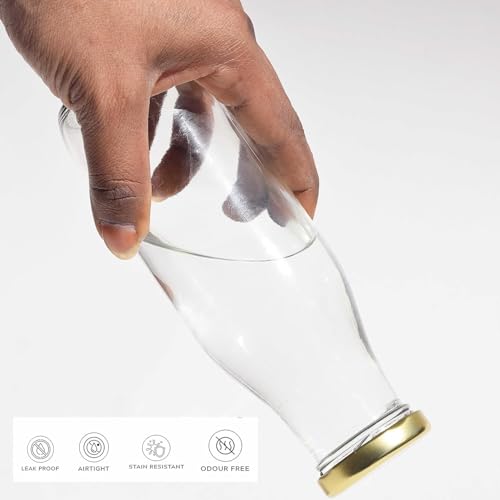 Image of Pure Source India Reusable Leak-Proof 1Litre Glass Bottle with Gold Metal Lid for Beverage & Milk Storage Bottles (Set of 10)