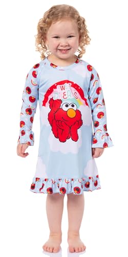 INTIMO Sesame Street Girls' Sweet Dreams Elmo Rainbow Sleep Pajama Dress Nightgown
