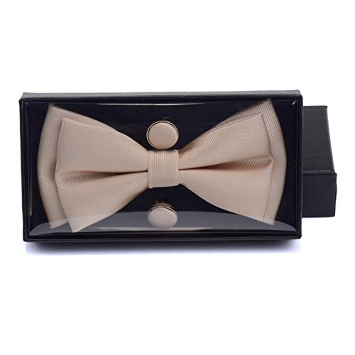 Image of GUSLESON Mens Solid Color Two Layer Pre-tied Bow Tie and Pocket Square Cufflink Set with Gift Box