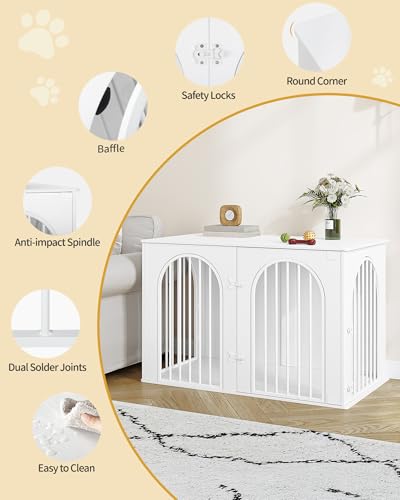 Hzuaneri Hundekäfig Möbel, 108 cm Hundebox für Zuhause, 3 Türen, Bogentür, Moderne Hundebox Indoor für Hunde, Beistelltisch, Hundekäfig Hochbelastbar, 108 x 64 x 76 cm, Weiß DFC86013W