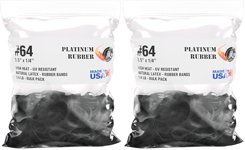 Platinum Rubber #64 High Heat UV Resistant Rubber Bands - Black Thick Heavy Duty Elastic Bands Bulk, Large Strong Natural Fishing Rubberbands, Made in USA, 3.5x1/4 Inch, 95-100 per 1/4 Lb Bag - 2 Pack