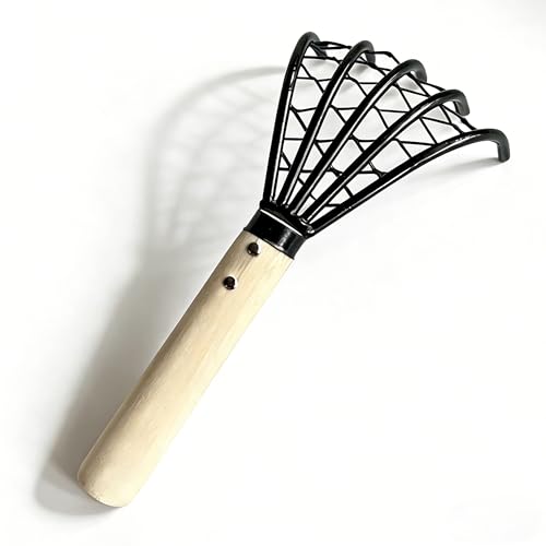 CHASONGHUI Japanese Stainless Steel Garden Rake Claw Landscape Dethatcher Thatching Rake for Digging Clam Shell Defoliation Weed Remover Tool Hoe Hand Tool for Garden Loose Soil (Beige)