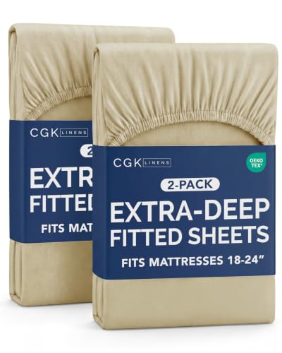 Image of CGK Linens 2 Pack Extra Deep Cal King Fitted Sheets - Beige