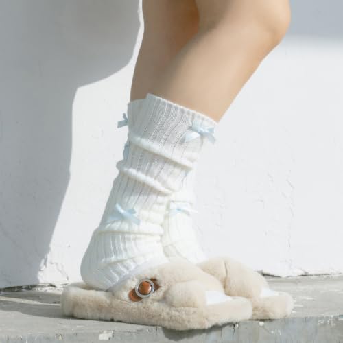 Image of Fashion Girl Knit Leg Warmers Harajuku Bow Decor Loose Socks Vintage Kawaii Leg Sleeves Lolita Socks