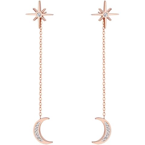 EGGLEGANT Fashion Jewelry Double Star And Moon Bracelet Necklace Earrings for Women, Stainless steel (Earrings01) Cover