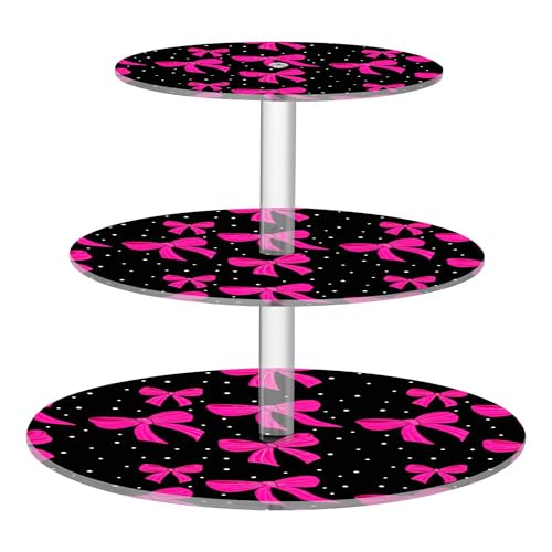 PYBUG Bows 3 Tier Acrylic Cupcake Stands Tower,Dessert Table Display Set for Tea Party,Wedding,Birthday, Baby Shower
