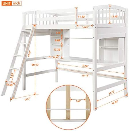Amazon Com Merax Loft Bed Twin Size Twin Loft Bed With Desk Solid Wood Twin Size Loft Bed Frame With Shelves Bedroom Furniture Twin Loft With Desk White Home Kitchen