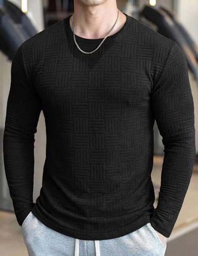 Image of JMIERR Mens T-Shirt Casual Stretch Solid Crewneck Short Sleeve Tees Textured Shirts