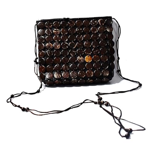 Image of Coconut Shell Beaded Sling bag for Women | CoCo Coffee Cross body Long Strap Purse | Handmade Natural Style| Hanging Purse (Brown) 15 cm
