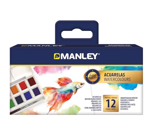 Manley - Estuche 12 Acuarelas Con Pincel | Diversidad de Colores | Creatividad sin Límites | Colores Surtidos | Para Todas las Edades | Aventura de Color